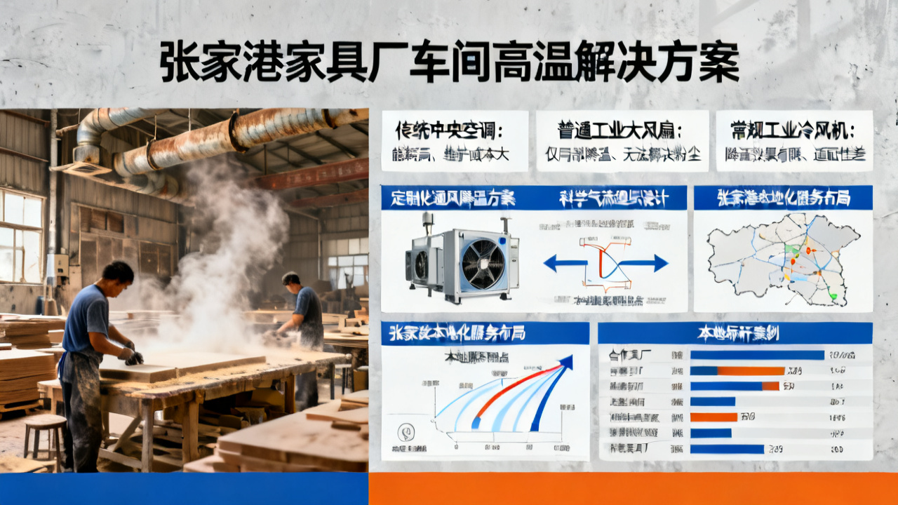 张家港家具厂车间太热怎么办？蓝美达工业冷风机定制通风降温方案